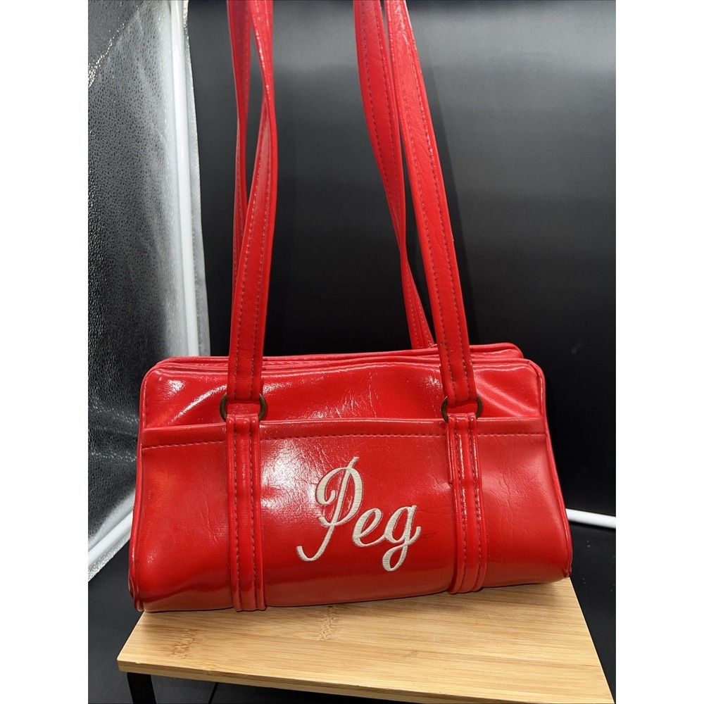 VTG 1970's Vintage Red FAUX Leather Handbag Purse STRAPS Peg Personalized Sassy